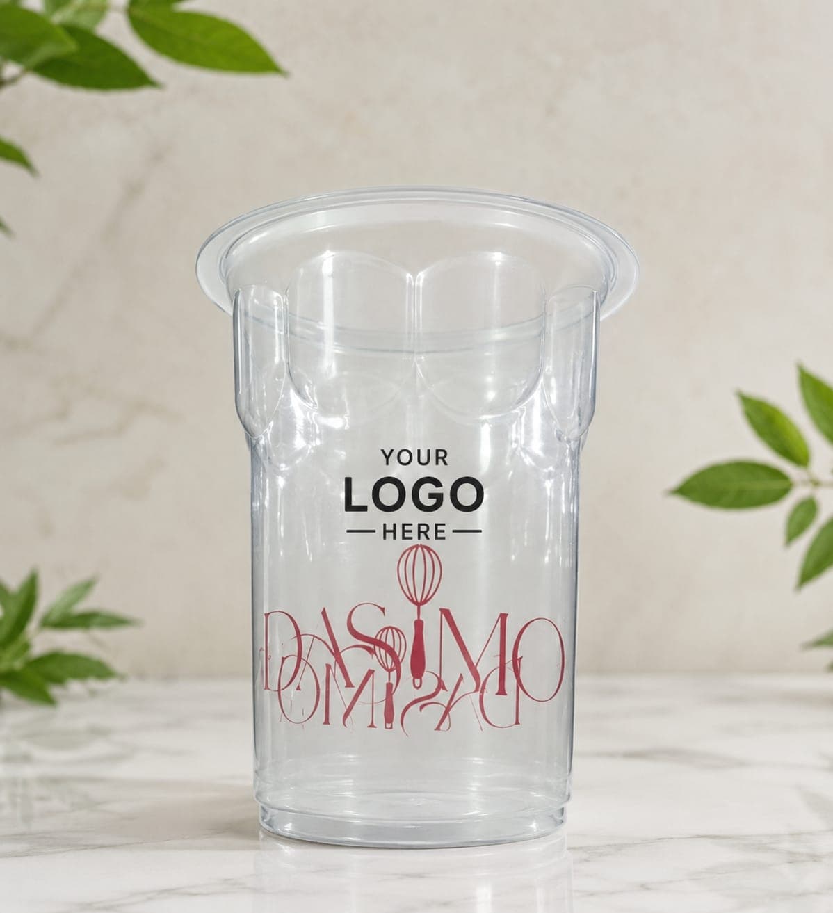 Plain 8oz plastic sundae cup before logo printing